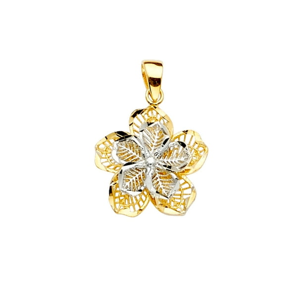 14k Two Tone Gold Flower Charm Pendant 14k Two Tone Gold Flower Charm Pendant
